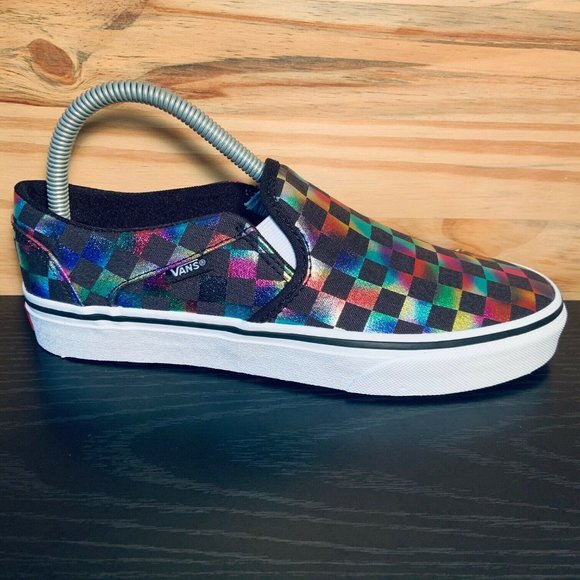 Vans Asher Checkered Shimmering Canvas Slip Ons - Picture 2 of 9